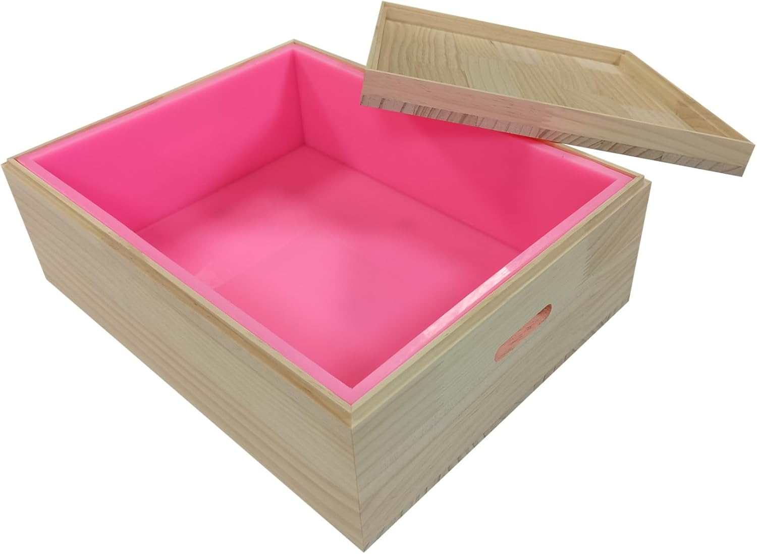 Molde de jabón de silicona de gran tamaño con estuche de madera de 32 libras, 512 onzas, 14.5 L, molde de losa de silicona con tapa de caja de