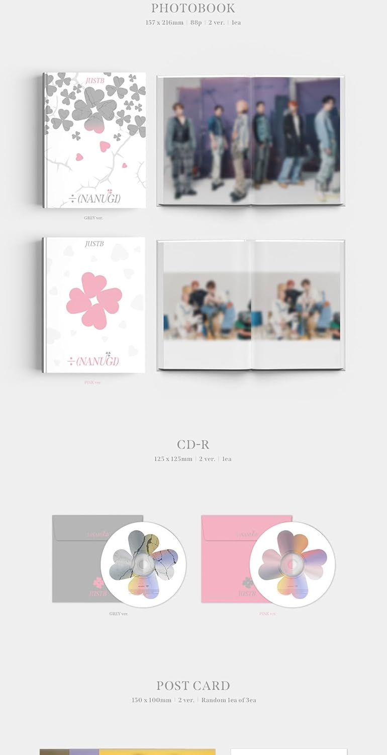 JUST B ÷ NANUGI 4 Contenido del mini álbum+tarjeta fotográfica+seguimiento sellado divide (juego estándar (gris+rosa))