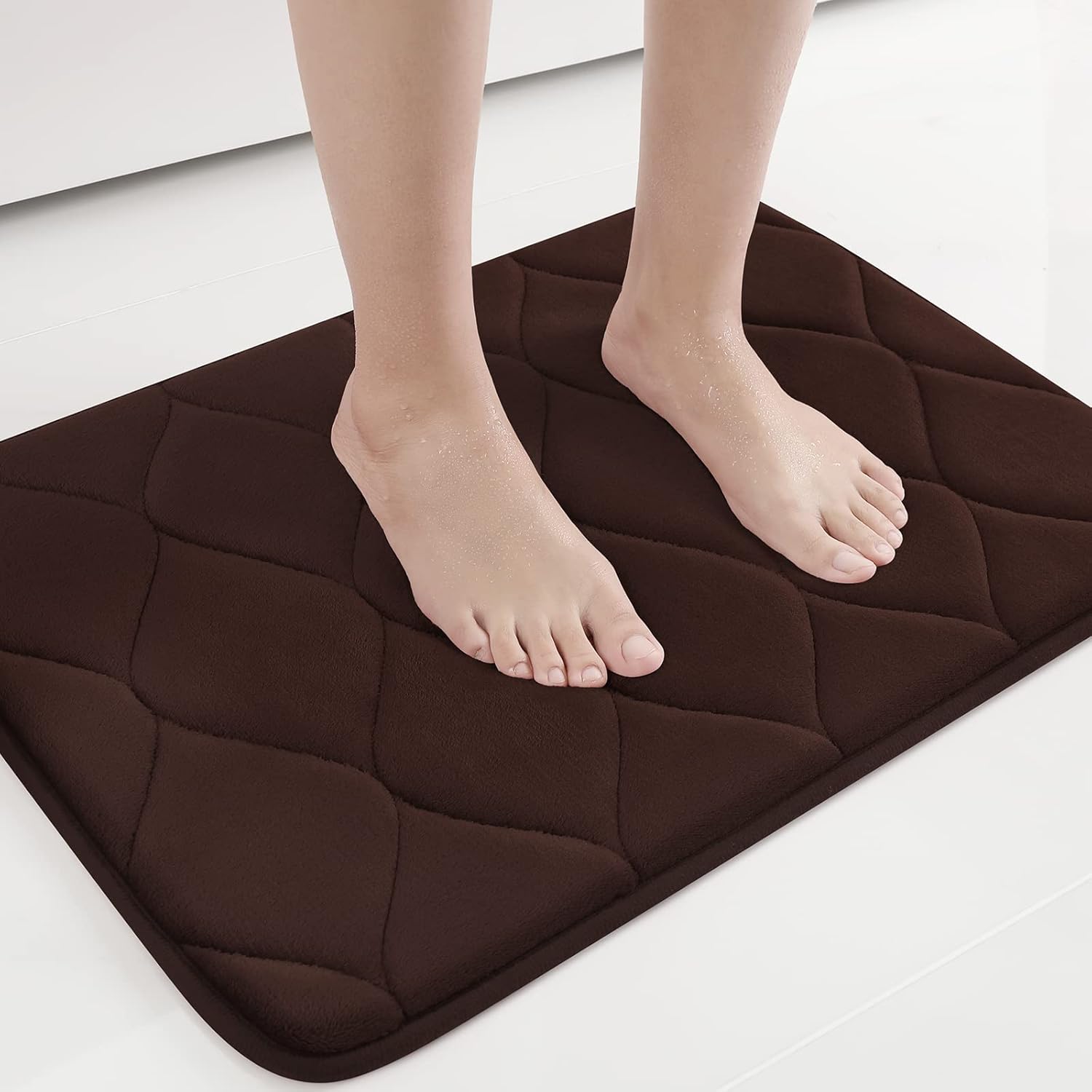 Colorxy Alfombras de baño de espuma viscoelástica, absorbentes de agua, supersuaves, antideslizantes, lavables, diseño de Ogee, juego de 3,