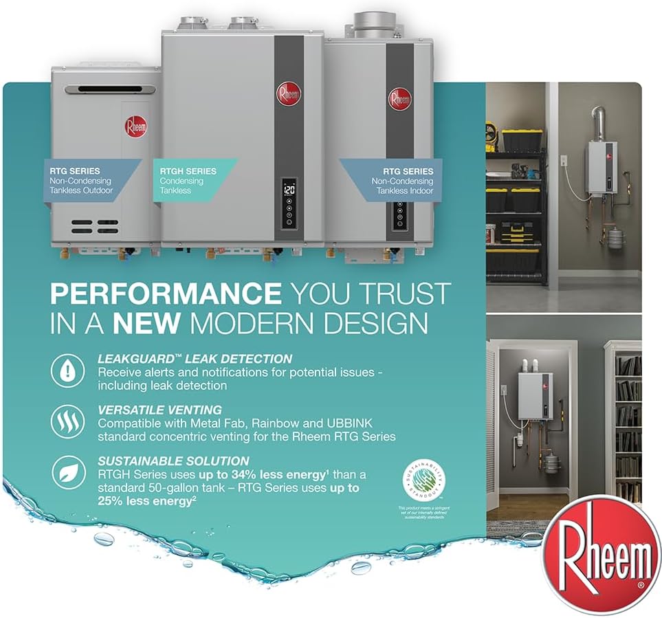 Rheem RRTGH84DVLP3701172 Rheem RTGH Series 8.4 GPM 157,000 BTU 120 voltios residencial de propano líquido sin tanque calentador de agua de acero