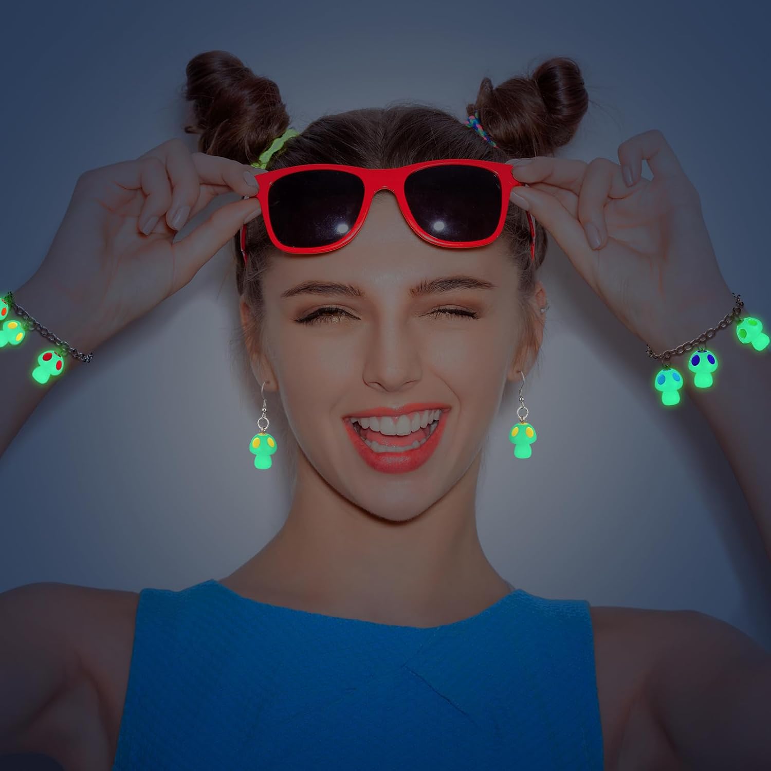 Junkin Dije de hongo con dije luminoso de resina de hongo, mini cuentas de hongo, dijes de joyería lindos para manualidades, pulseras, collares,