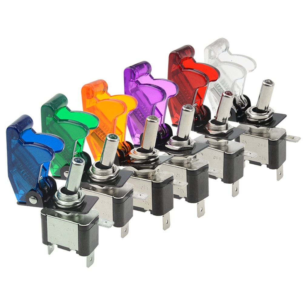 WMYCONGCONG Interruptor de palanca de diodo emisor de luz de 12 V 20 A, control SPST para coche, azul, rojo, verde, blanco, amarillo, morado, 6