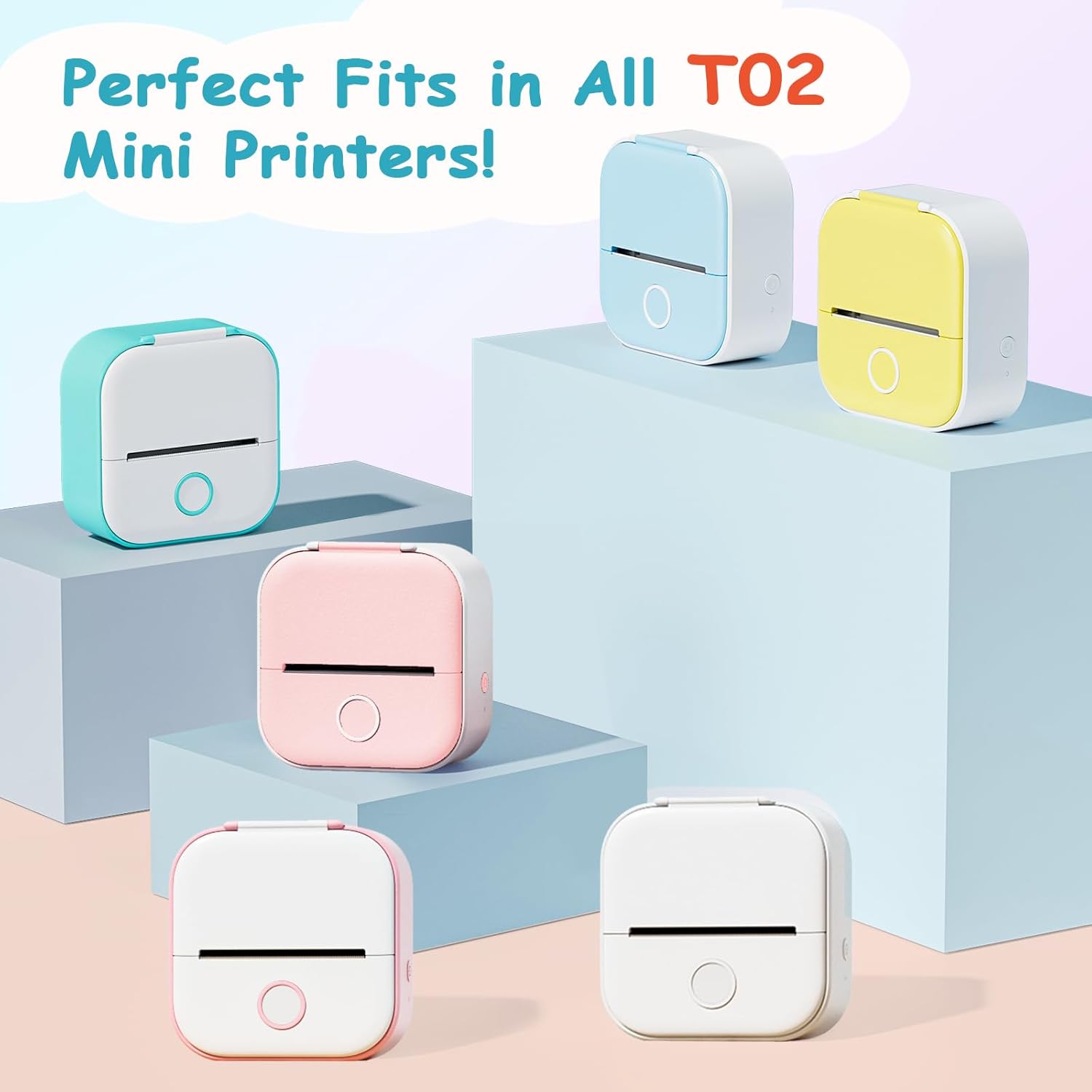 Omezizy Papel térmico moradoverdenaranja para impresora de calcomanías T02, papel adhesivo funciona con mini impresora T02M02XM02L, dura 10 años,