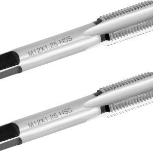 QWORK Taper métrico cónico y enchufe, paquete de 2 roscas M12 x 1.25 para mano derecha, herramienta HSS de corte de precisión con extremo cuadrado y QWORK Taper métrico cónico y enchufe, paquete de 2 roscas M12 x 1.25 para mano derecha, herramienta HSS de corte de precisión con extremo cuadrado y