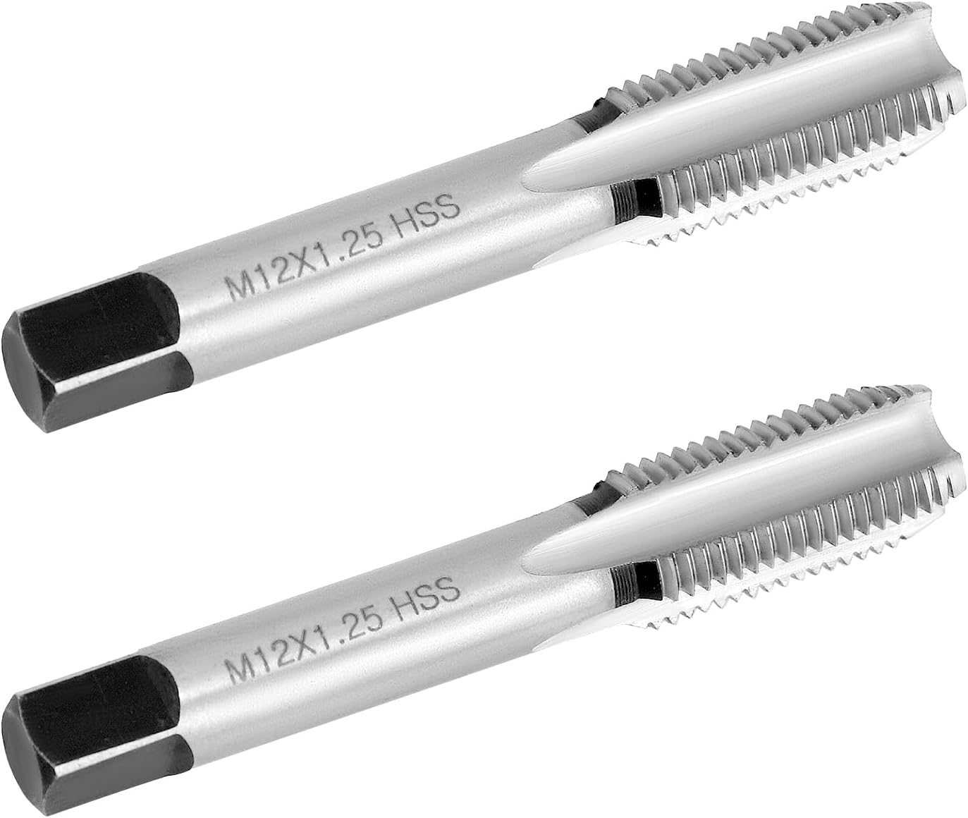 QWORK Taper métrico cónico y enchufe, paquete de 2 roscas M12 x 1.25 para mano derecha, herramienta HSS de corte de precisión con extremo cuadrado y