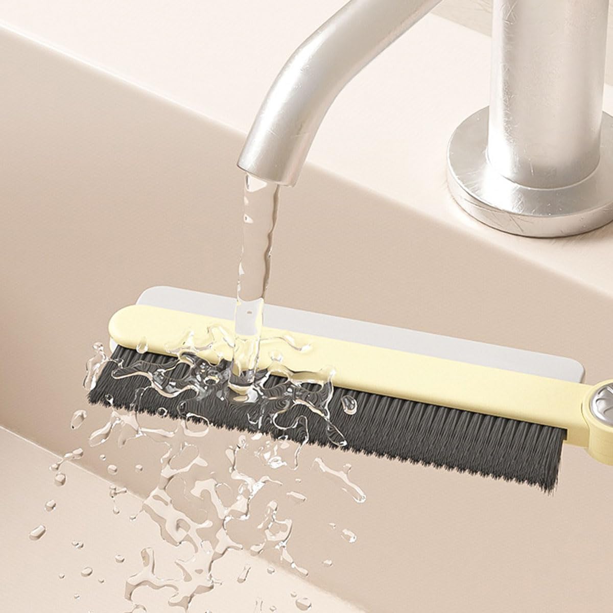 2 PCS Hard Bristle Crevice Cleaning Brush, 2024 Upgrade Thin Gap Cleaning Brush with Squeegee, Hand-held Grout Cleaner Scrub Brush Groove Gap