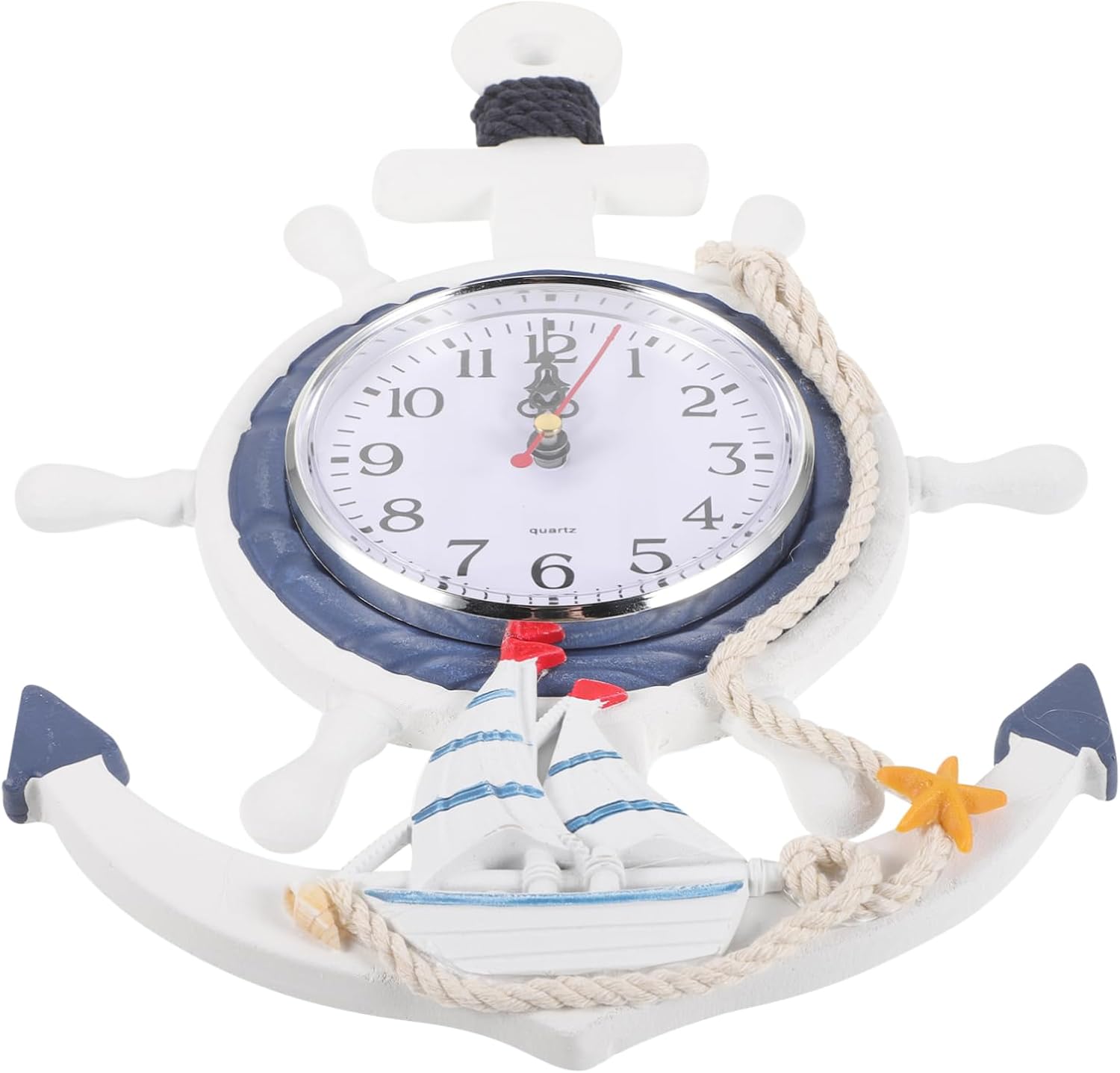 IMIKEYA Adornos de playa o reloj vintage ornamento náutico mediterráneo pared grande reloj de pared reloj de pared digital rústico ancla reloj