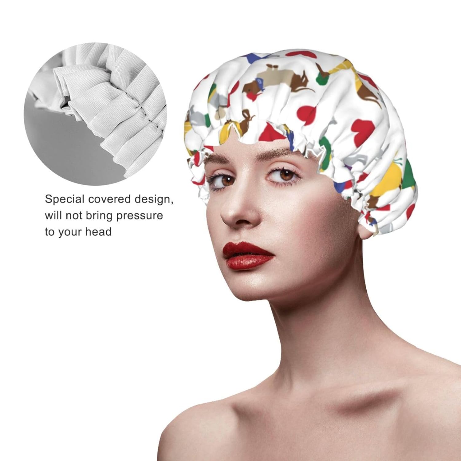 Lovely Dachshund Dog Shower Cap For Women Adjustable Double Waterproof Layers Bathing Shower Hat Hair Protection Reusable Ladies Spa Salon Shower Hat