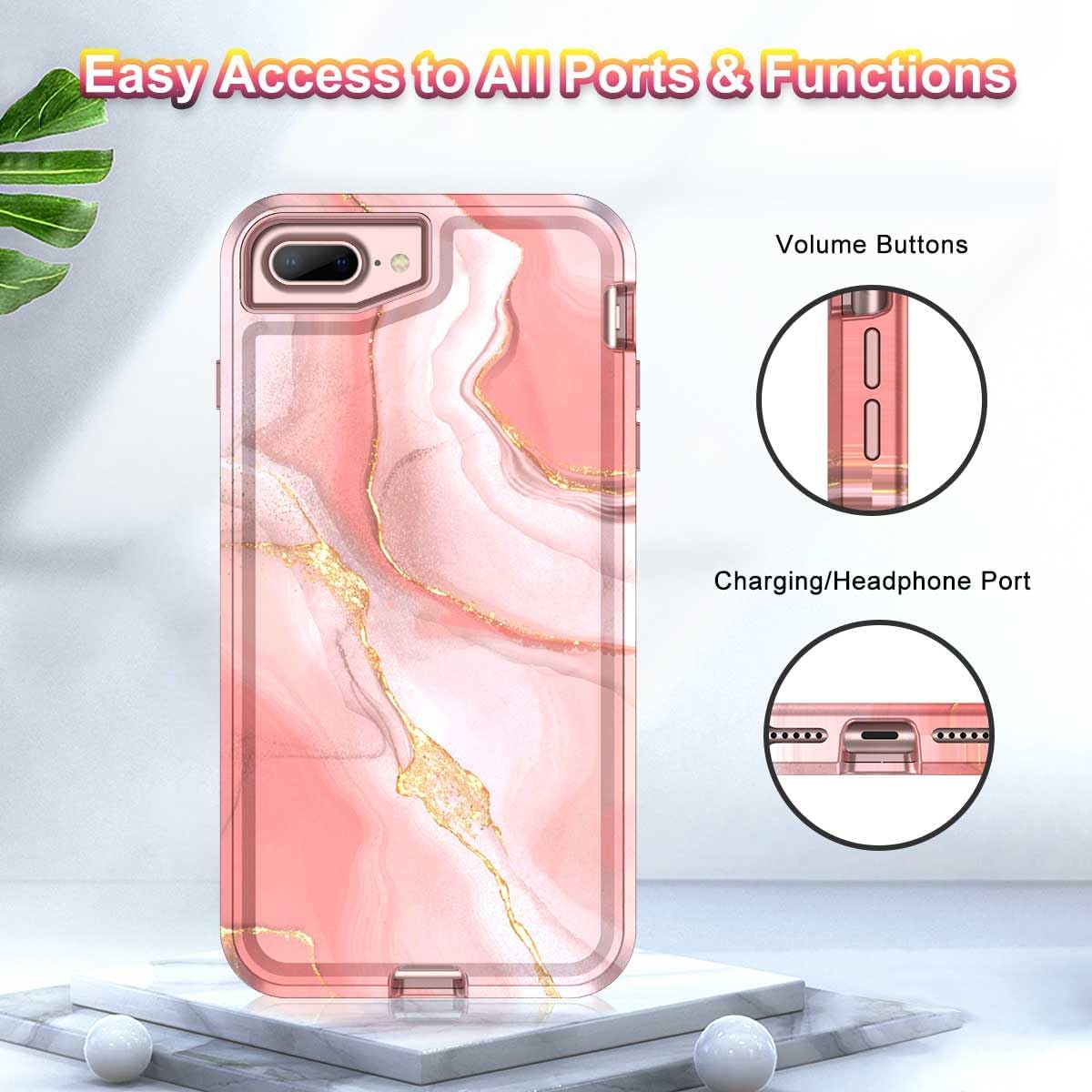 CASEFIV Funda para iPhone 8 Plus, iPhone 7 Plus, iPhone 6 Plus, iPhone 6s Plus, funda para iPhone 6s Plus, mármol resistente a prueba de golpes,