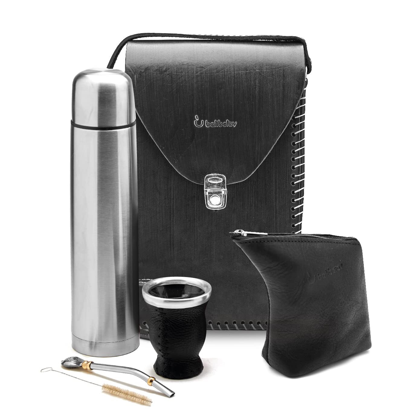 BALIBETOV Kit completo de Yerba Mate  Bolsa Matera hecha a mano, Calabaza Matera, Termos, Contenedor de Yerba, Bombilla y Cepillo de Limpieza