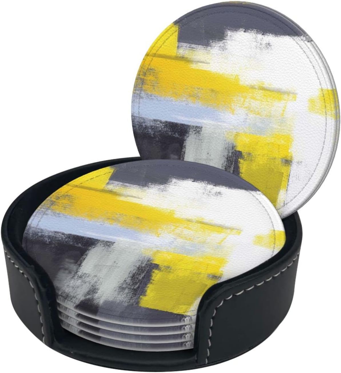 Posavasos para bebidas, posavasos redondos de piel sintética con soporte, 6 unidades, resistentes al calor, decoración elegante para cocina, mesa de