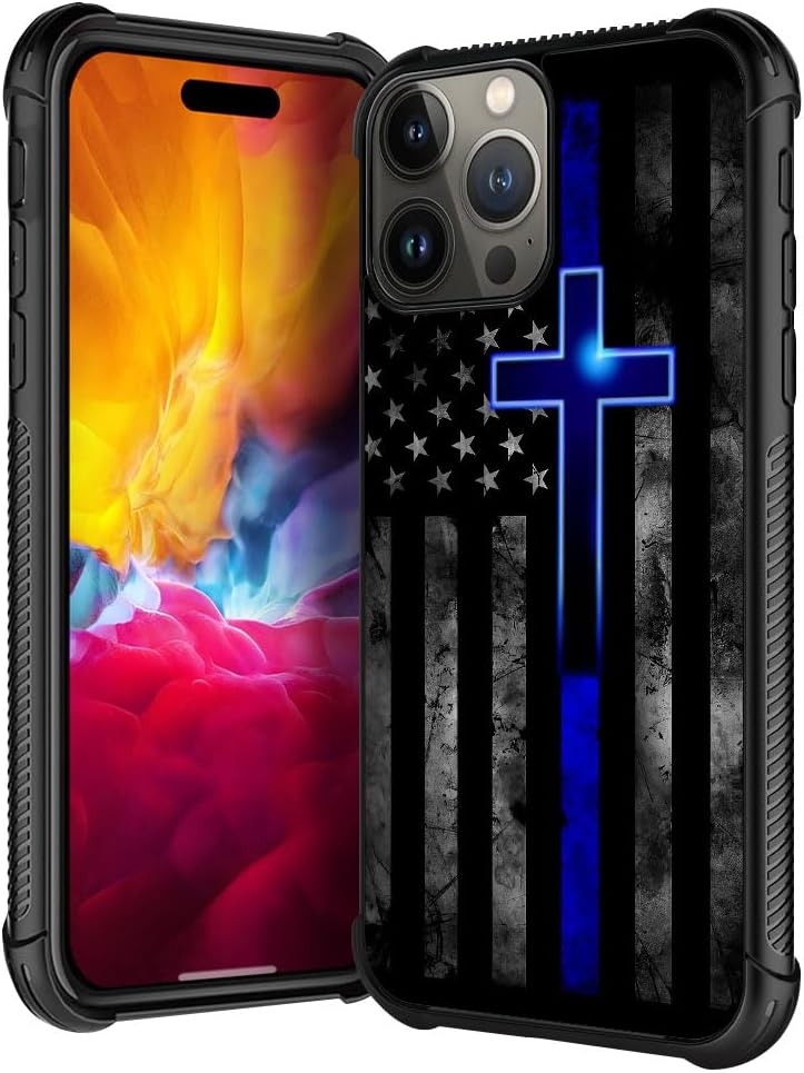 TnXee Funda compatible con iPhone 15 Pro Max, funda de poliuretano termoplástico suave antideslizante con diseño de bandera estadounidense Blue