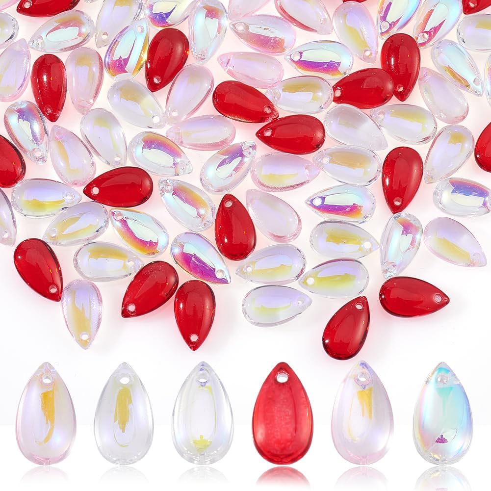 AHANDMAKER 96 cuentas de cristal de lágrima transparentes de 4 colores, cuentas de cristal de gota de agua, cuentas sueltas, dijes coloridos para
