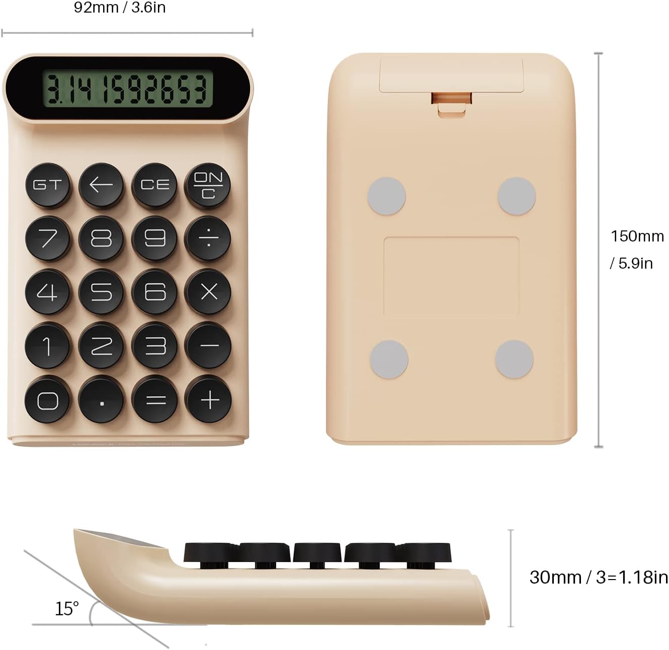 Calculadora de interruptor mecánico, portátil para oficina diaria y básica,Pantalla LCD grande de 10 dígitos (crema)