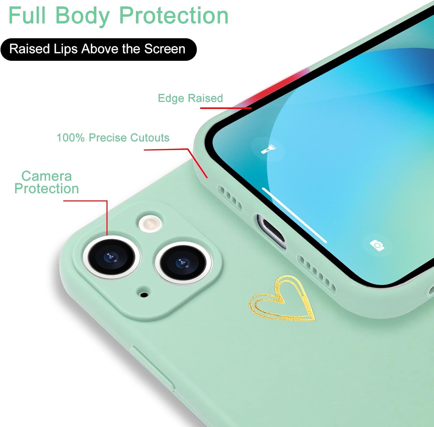 Funda para iPhone 13, bonita funda delgada a prueba de golpes con soporte de carga inalámbrica y protección, verde menta