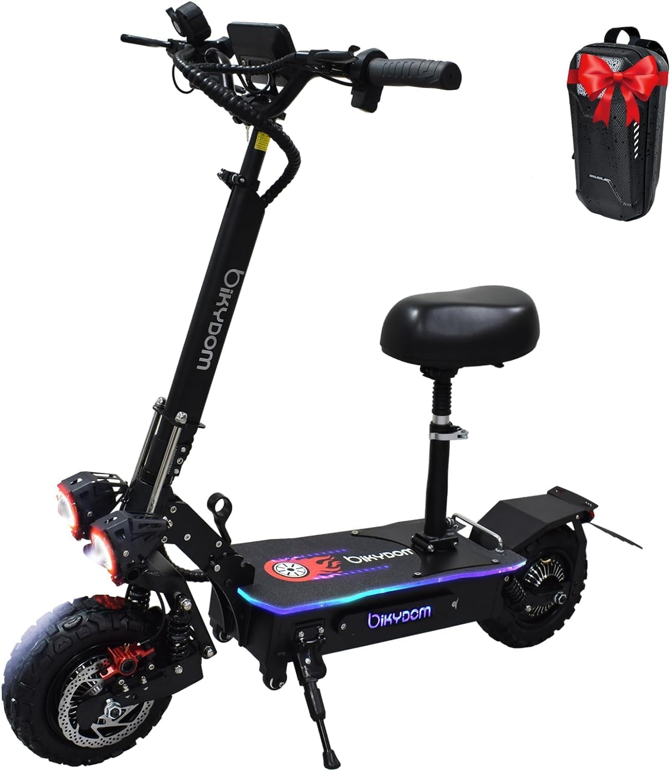 Patinete eléctrico de 5600 W 38.4 AH para adultos, rango de viaje de 50 MPH y 62 millas, scooter plegable de doble accionamiento rápido, neumático