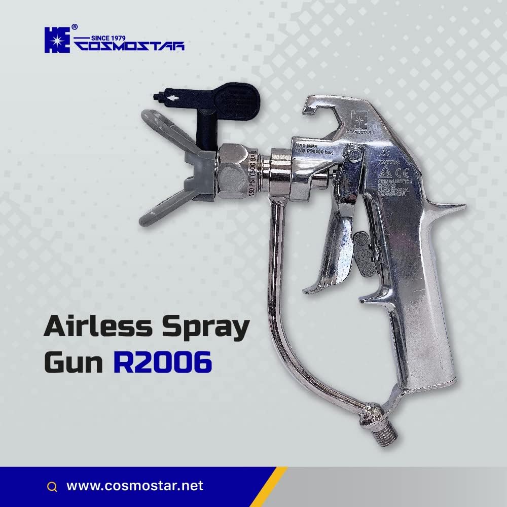 Cosmostar R2006 Pistola de pintura sin aire plateada para pulverizadores de pintura sin aire para aplicaciones de alta presión, gatillo de 2 dedos,