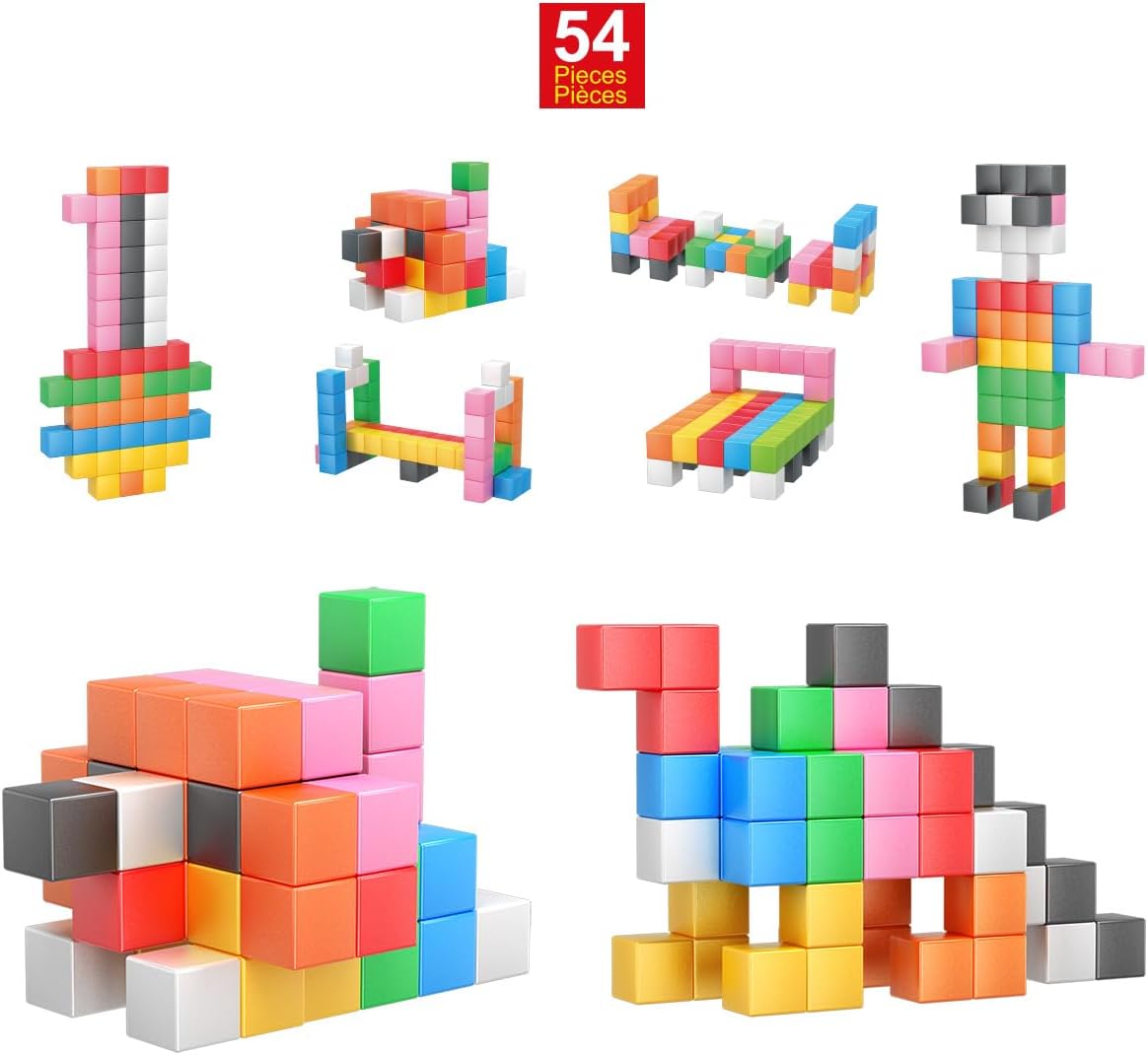 PicassoTiles Bloques de construcción de cubos magnéticos, 54 piezas de 1.2 pulgadas de 1.2 in, cubos magnéticos, juguete de construcción, juguetes