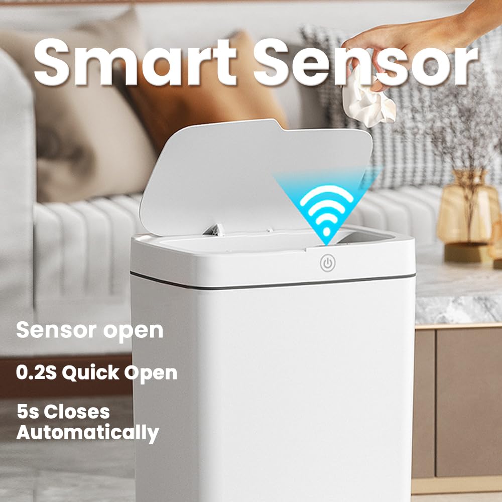 Banu Basurero de baño con tapa, sensor de movimiento automático, cubo de basura inteligente con tapa, sin contacto, para dormitorio, cocina, sala de