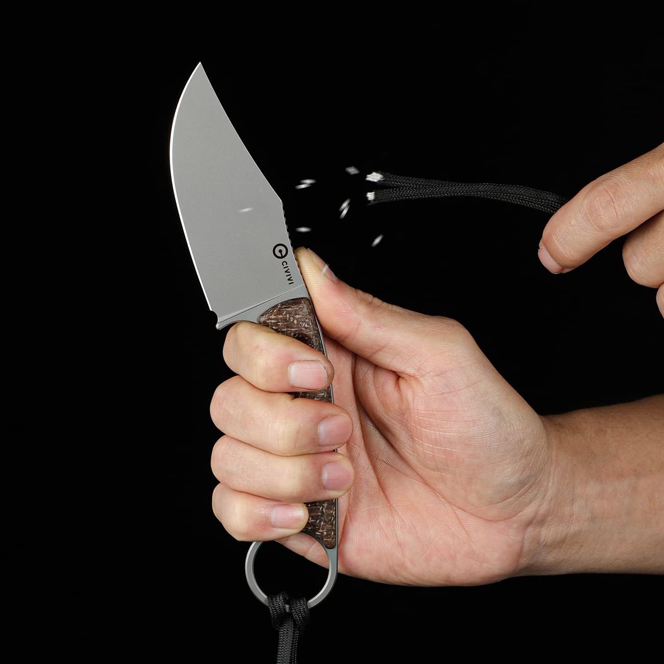 CIVIVI Midwatch Cuchillo de hoja fija, 3.39 pulgadas Bohler N690 hoja de acero mango de arpillera Micarta con funda Kydex y cordón de paracaídas