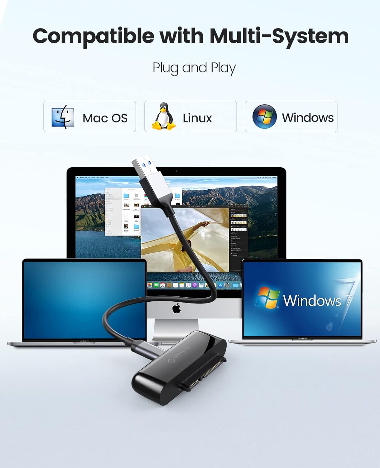 ORICO Adaptador SATA a USB, USB 3.0 externo a SATA III convertidor de lector de disco duro USB 3.0 a SATA III de 2.5 pulgadas HDDSSD con funda de