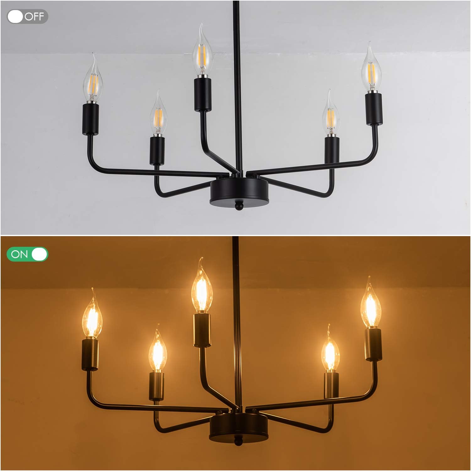 SHANSRUI Candelabro negro mate moderno estilo casa de campo, lámpara de techo contemporánea, 5 luces, lámparas colgantes para dormitorio, sala de
