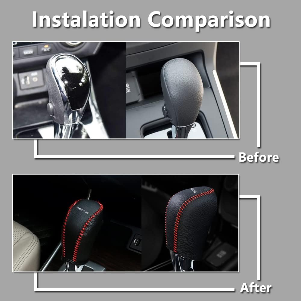 CEBAT Cubierta de la perilla de la palanca de cambios de transmisión automática, funda de cuero para Nissan Rogue 2014-2016 (puntadas beige)