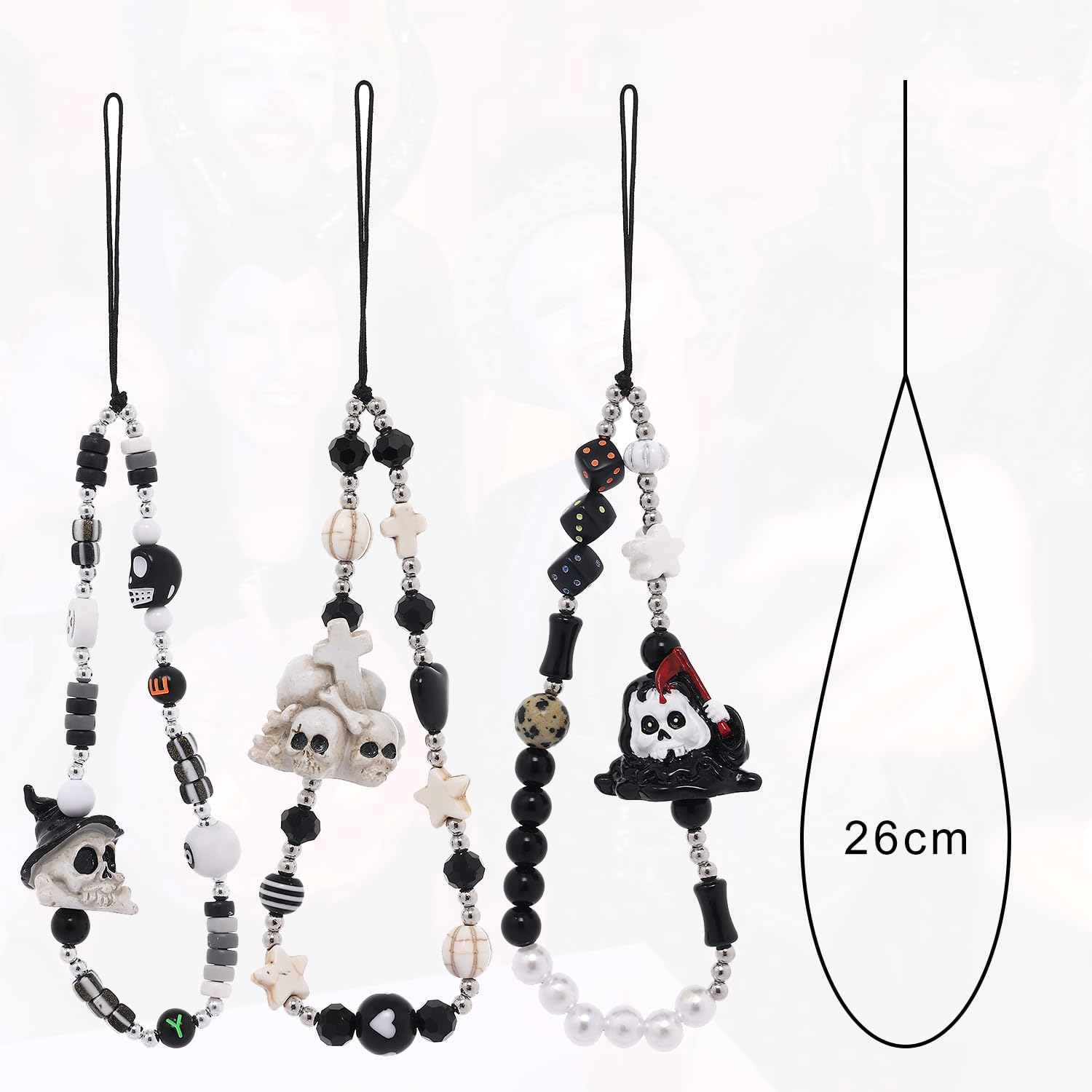 Cordón de teléfono con abalorios y dije de 6 piezas para la muñeca, con diseño de frutas, estrellas, perlas o arco iris para mujeres y niñas.