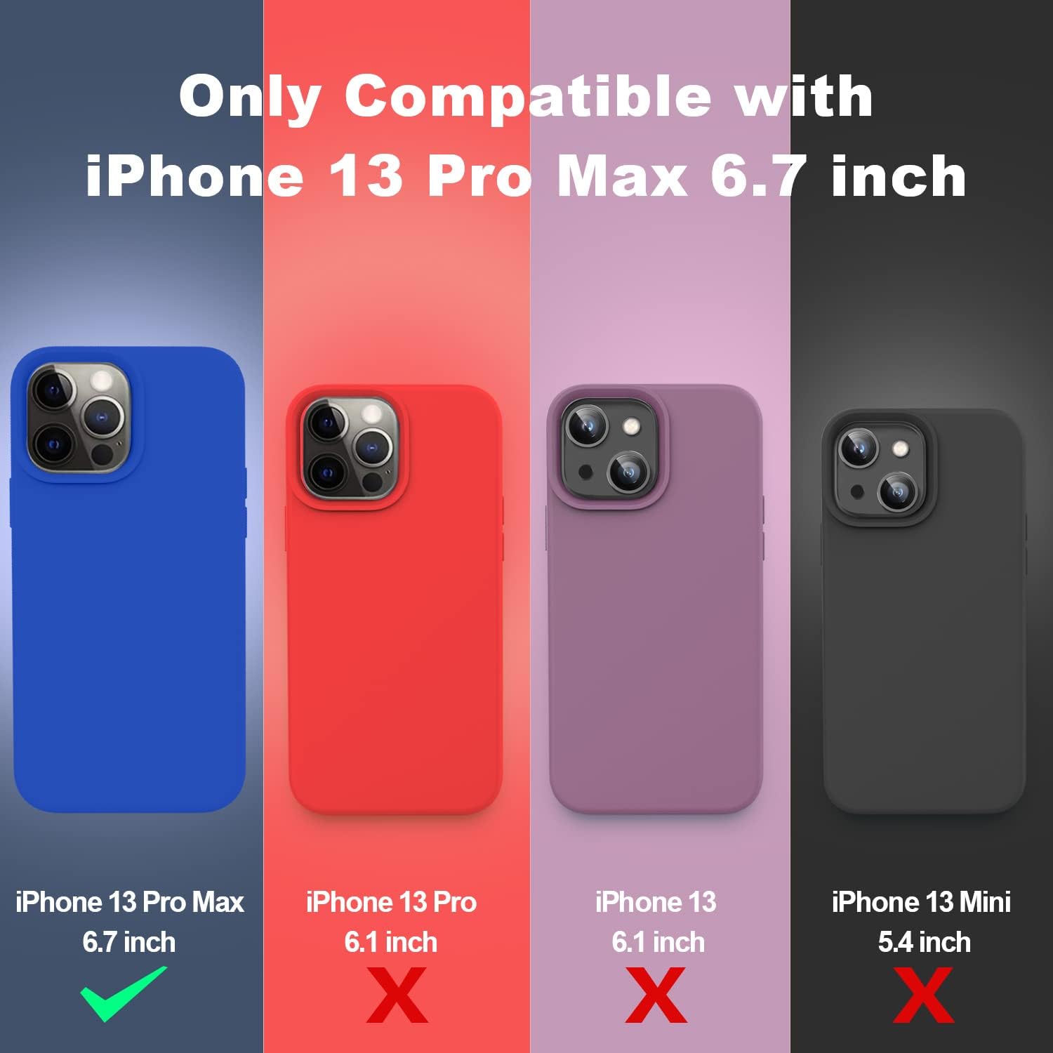 Vooii Compatible con iPhone 13 Pro Max, funda protectora de silicona líquida de cuerpo completo con arañazos forro de microfibra suave protector de