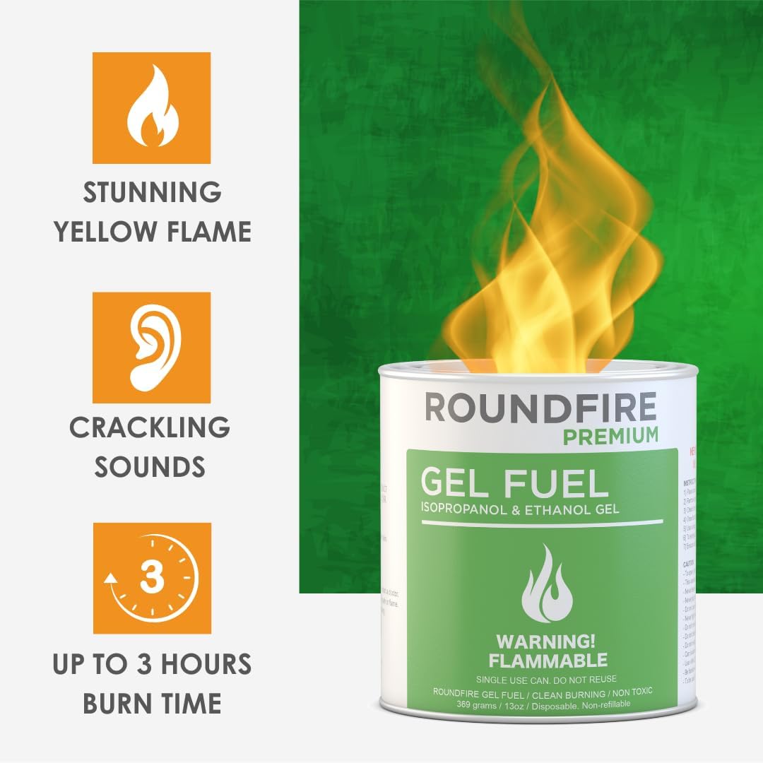 ROUNDFIRE Paquete de 6 latas de combustible de gel para cuenco de fuego, chimenea, fuego de gel, cuencos de fuego de mesa, calentamiento, interior y