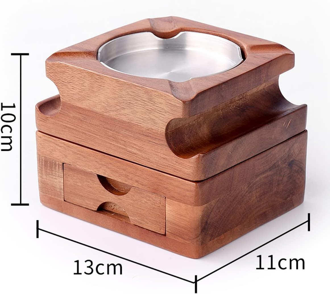 Cenicero de cigarros de regalo Cenicero de madera con bandeja de vidrio para whisky, bandeja de ceniza de madera, forro interior de acero inoxidable