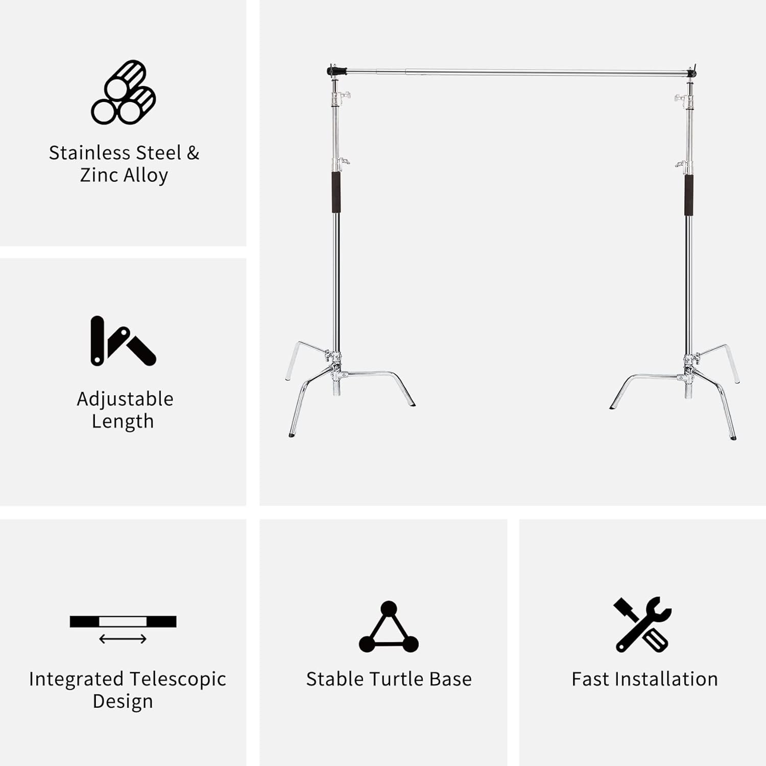 Kit de soporte de fondo de fotos de 10 x 10 pies9.8 x 9.8 ft, soporte de sistema de soporte de fondo de fotografía ajustable resistente con 2 bolsas