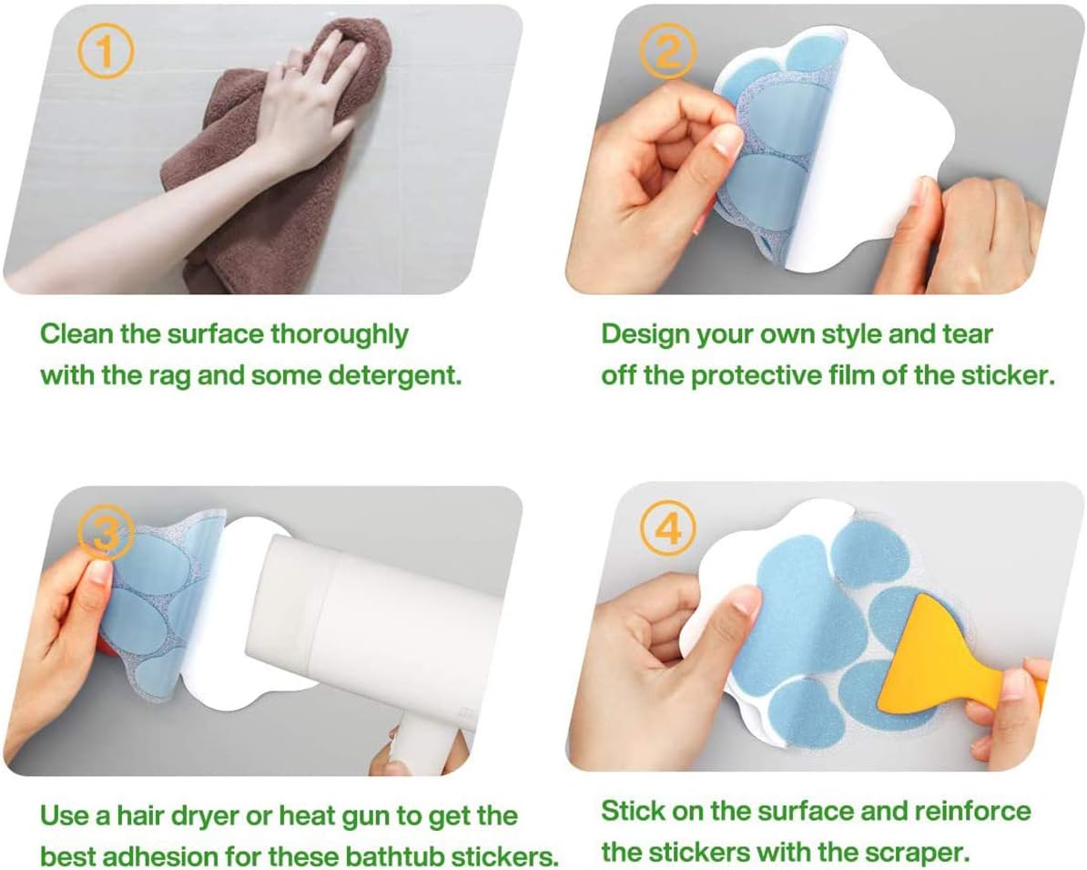 12 pegatinas antideslizantes para bañera, antideslizantes, para huellas de perro, para duchas de seguridad, con 1 rascador para bañera, ducha,
