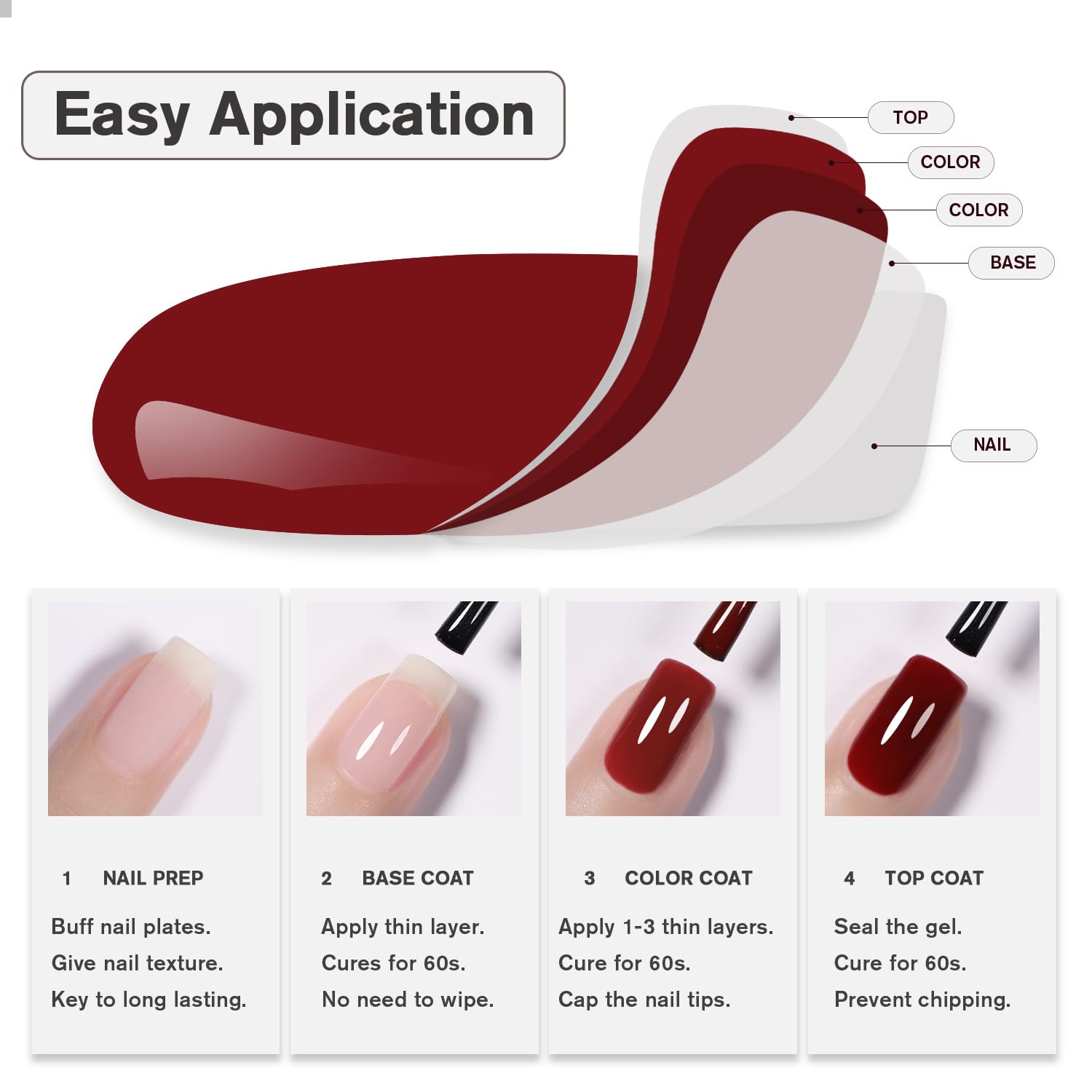 BEAUTPAL – Esmalte de uñas de gel para uñas, 1 unidad de 0.5 onzas líquidas, color rojo burdeos, esmalte de uñas en gel que se absorbe con luz UV