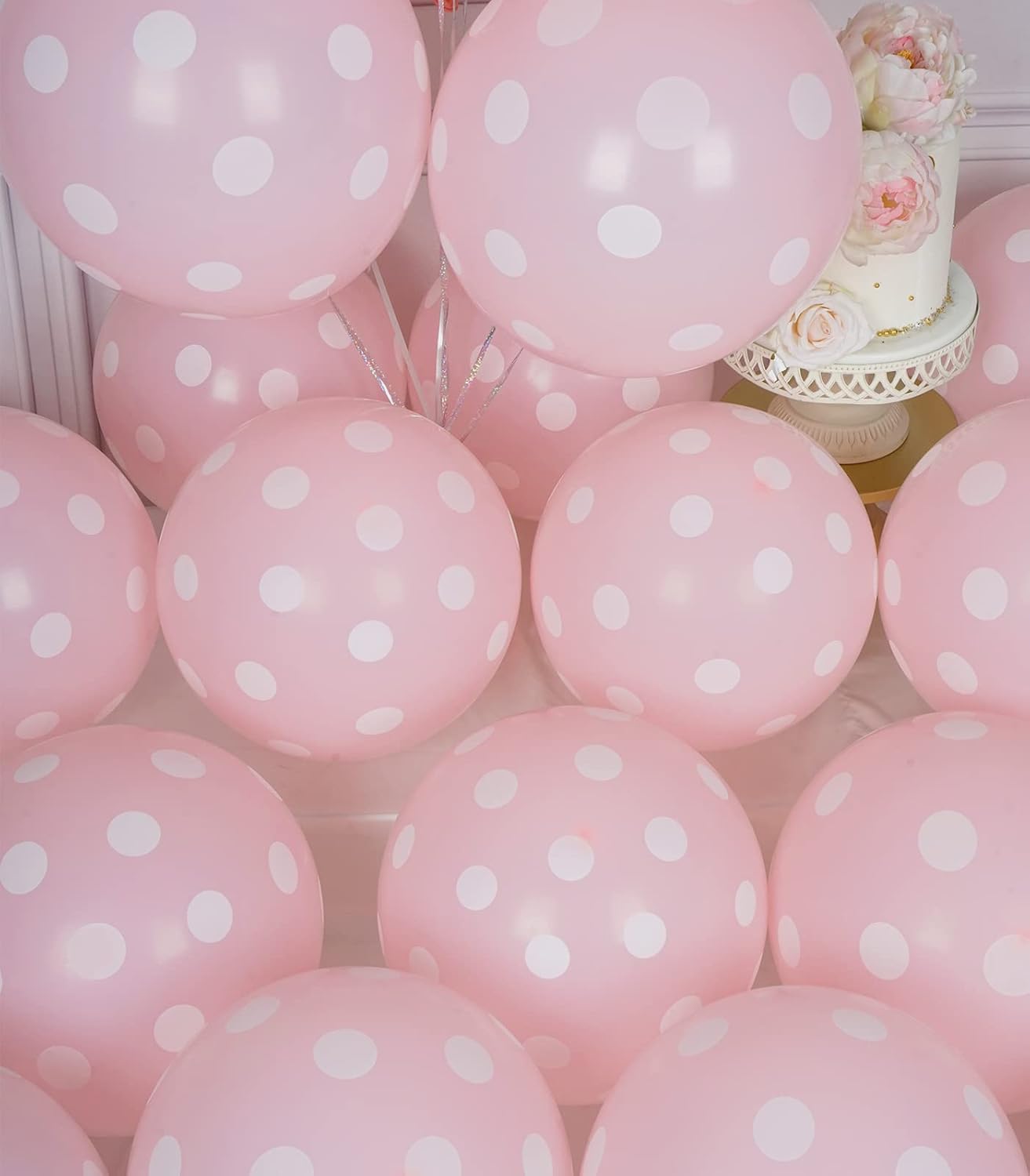 63 globos de lunares rosados de 12 pulgadas, globos redondos de látex para fiestas de cumpleaños