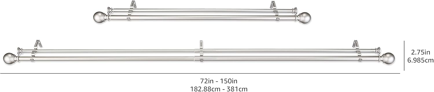 Tienda Basics – Juego de varillas de cortina extensibles dobles de 1.0in con remates redondos, 72″ a 144″, níquel