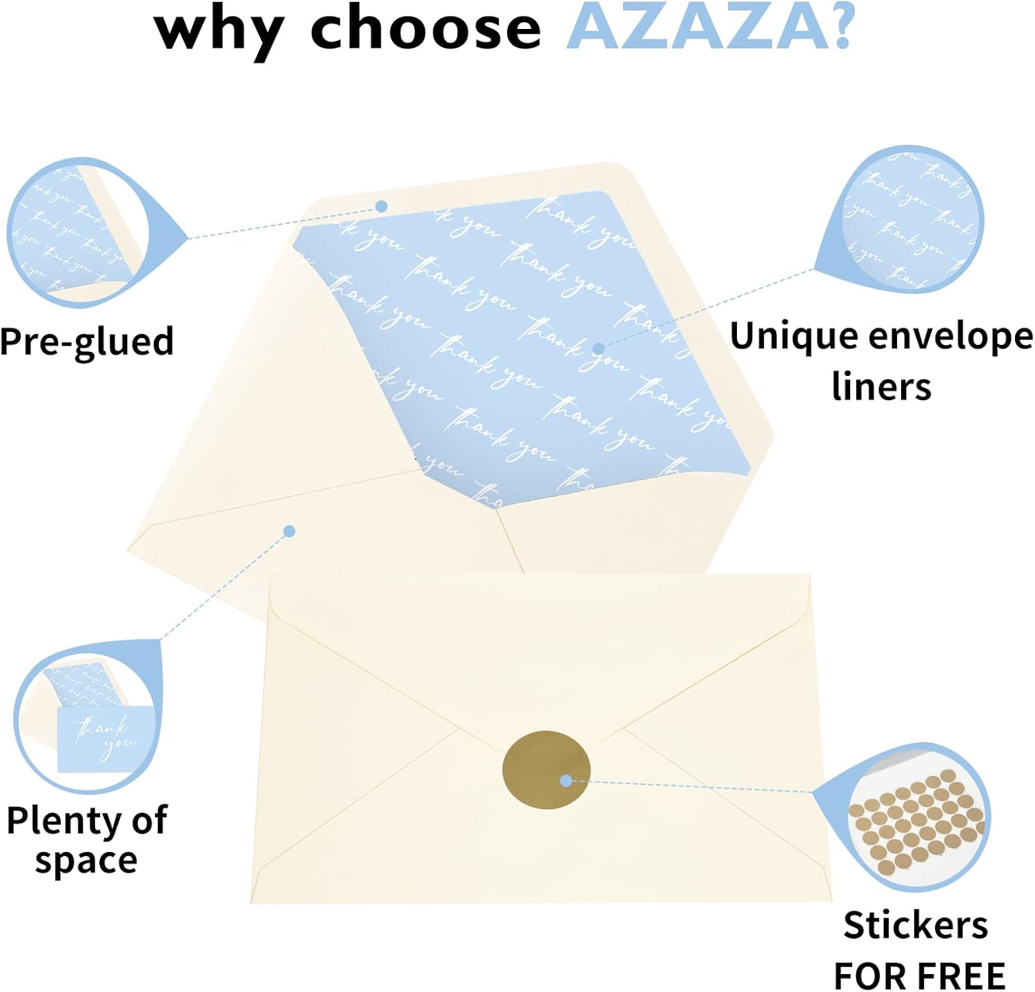 AZAZA Tarjetas de agradecimiento para baby shower, tarjetas de agradecimiento para niños con sobres, tarjetas de agradecimiento de 4 x 6 pulgadas