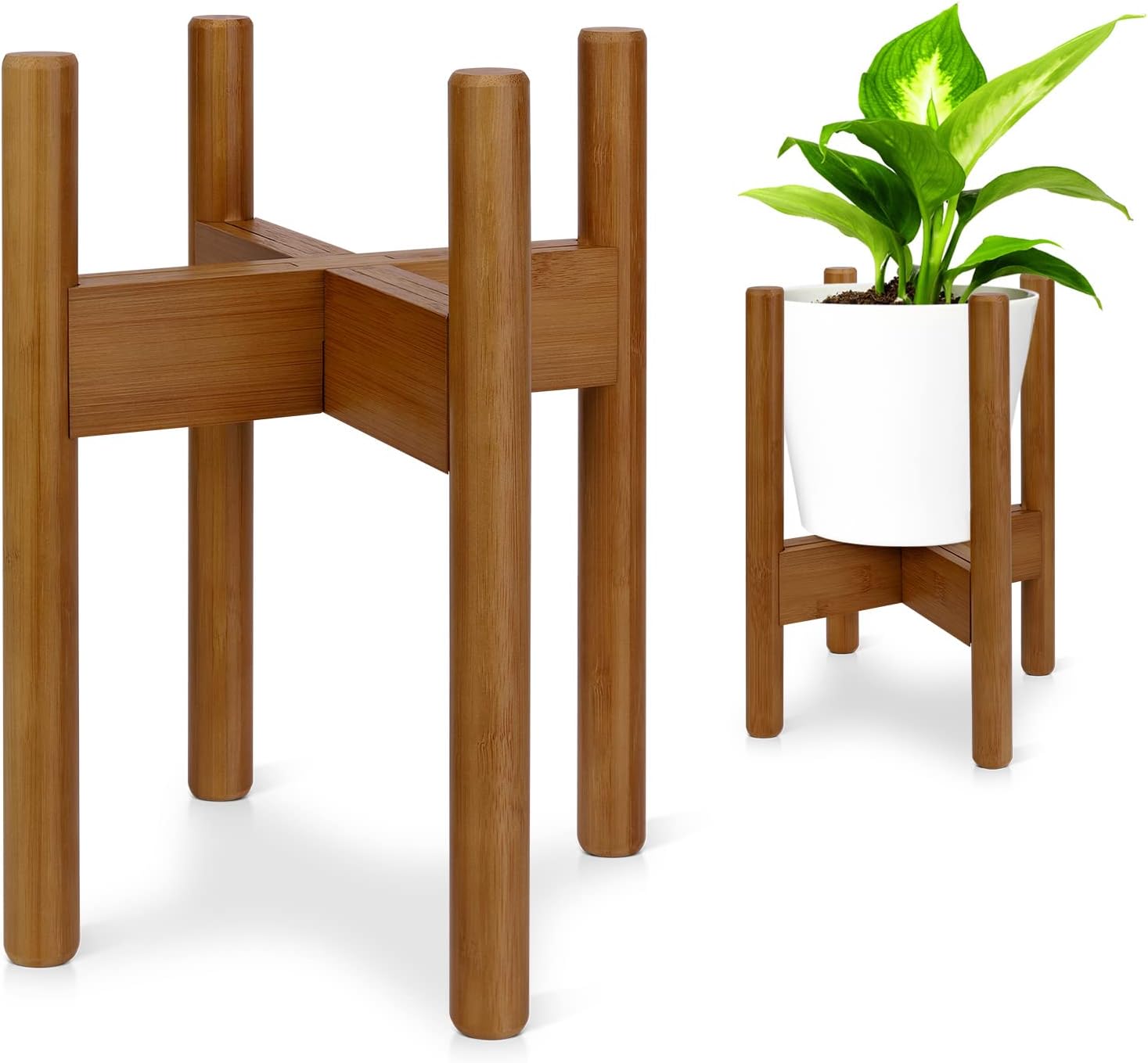 Blvornl Paquete de 1 soporte ajustable para plantas de interior, soporte para plantas de mediados de siglo, soporte estable de bambú para macetas de