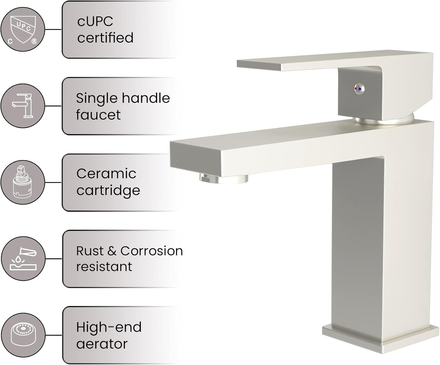 AF30101BN2 – Grifo de baño de latón en níquel cepillado, resistente a la corrosión, grifo moderno para fregadero de baño con líneas de suministro de