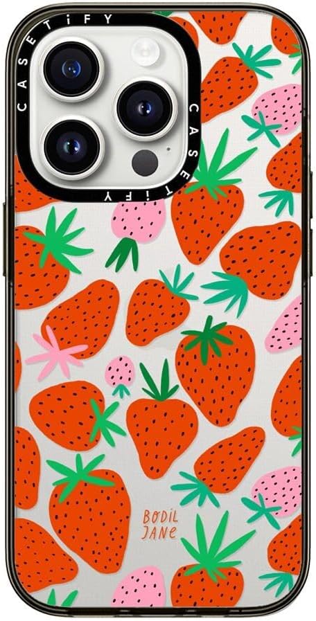 CASETiFY Funda compacta para iPhone 15 Pro 2 veces probada contra caídas de grado militar  protección contra caídas de 4 pies – Fresas – Negro