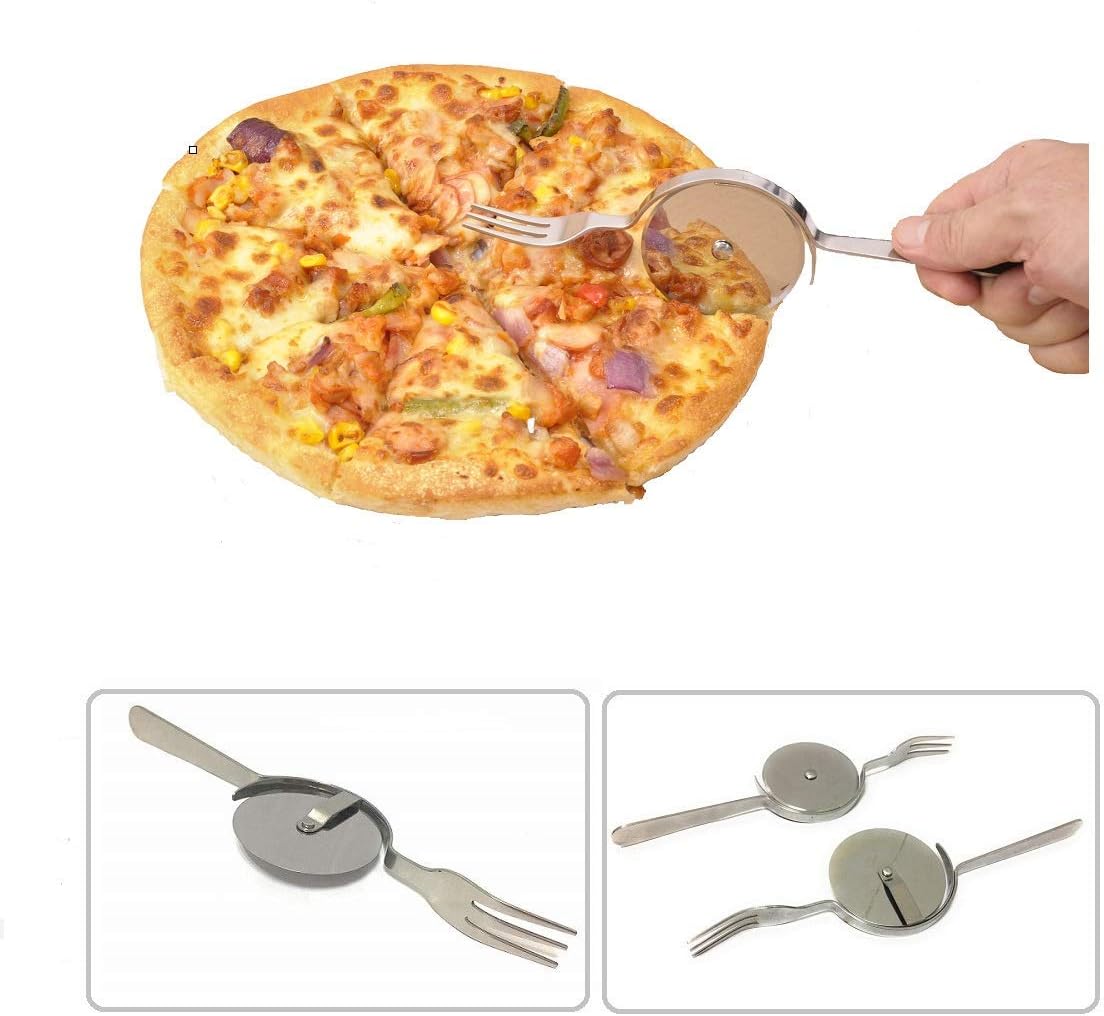 Cuchillo y tenedor para pizza, cortador de pizza de acero inoxidable 430, cuchillo para tartas, tenedor de pastel, cortador de pizza súper afilado y
