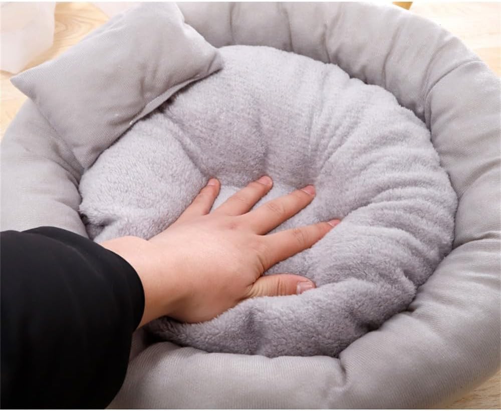 Cama acolchada redonda en forma de dona para gatos y perros, cama lavable para mascotas pequeñas con almohada, antiansiedad, cama redonda de felpa