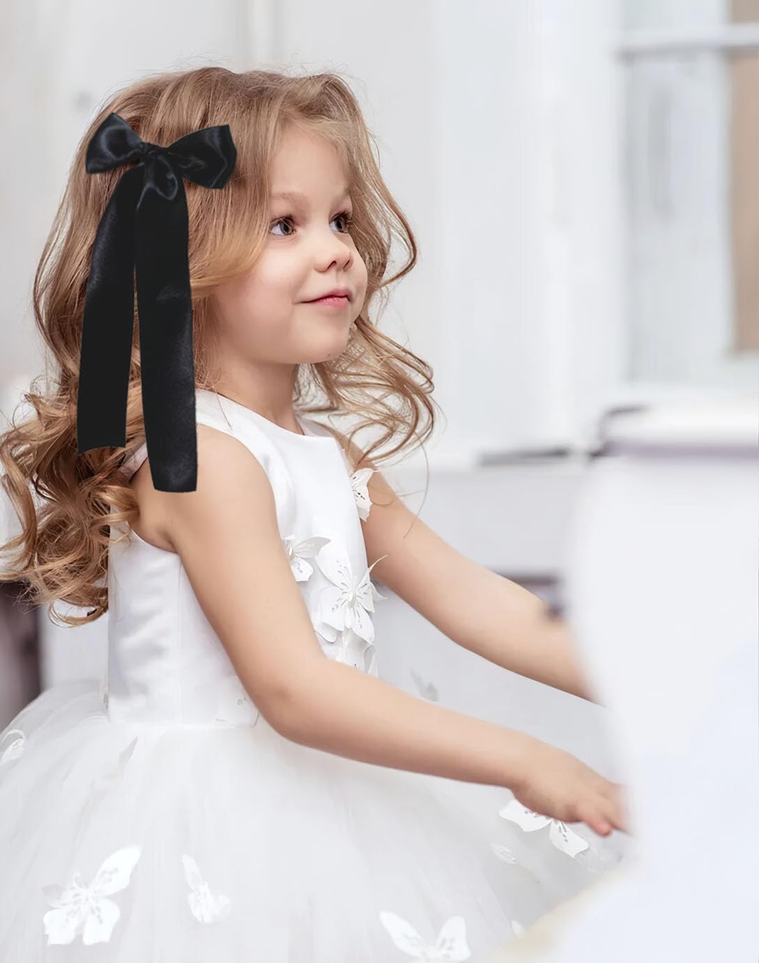 2 lazos de satén sedoso para el cabello, pinzas largas blancas para niñas, pinzas de cocodrilo, accesorios para el cabello para niñas, niños