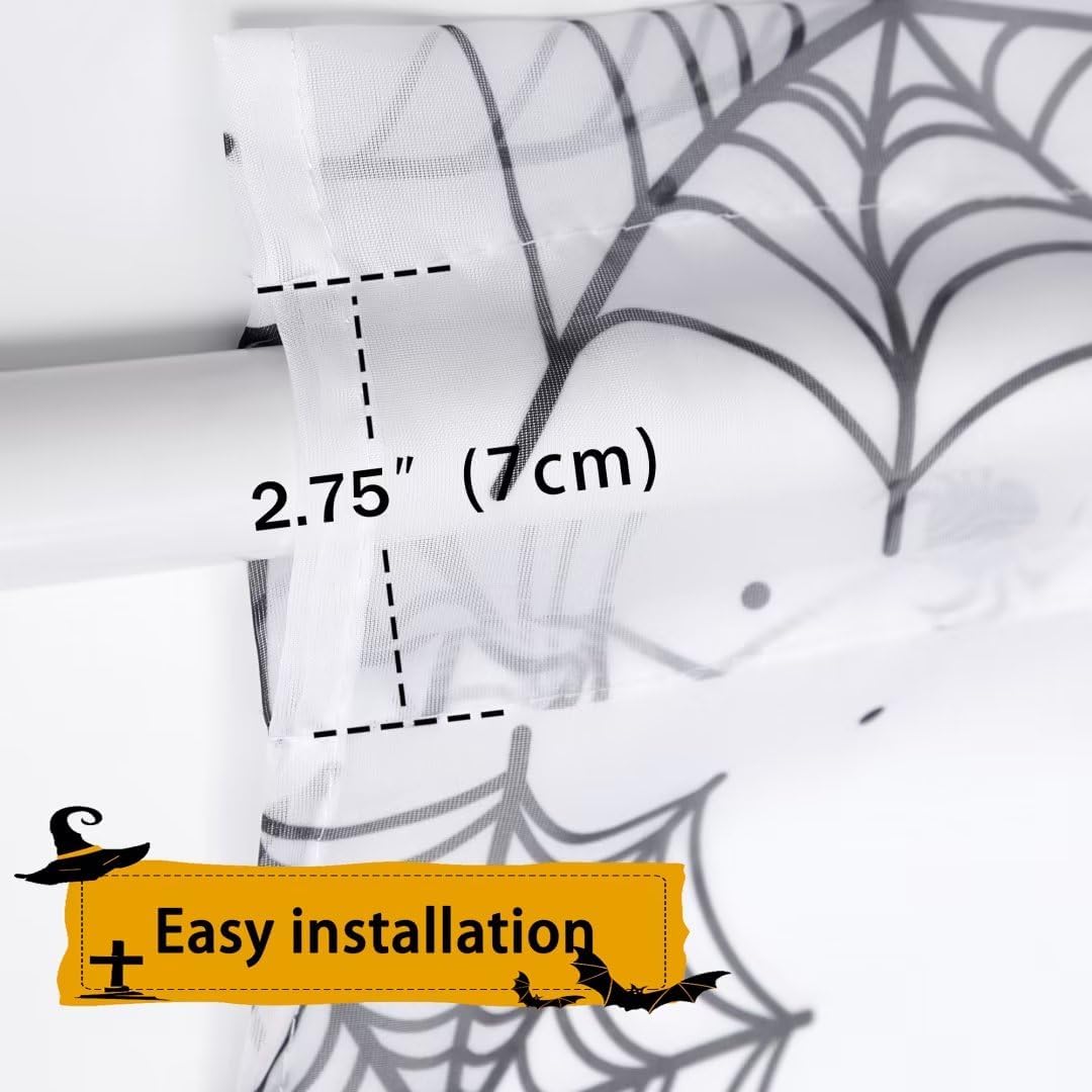Cortinas de Halloween para sala de estar, cortinas traslúcidas blancas de 84 pulgadas de largo, 2 paneles de decoración de Halloween para el hogar,