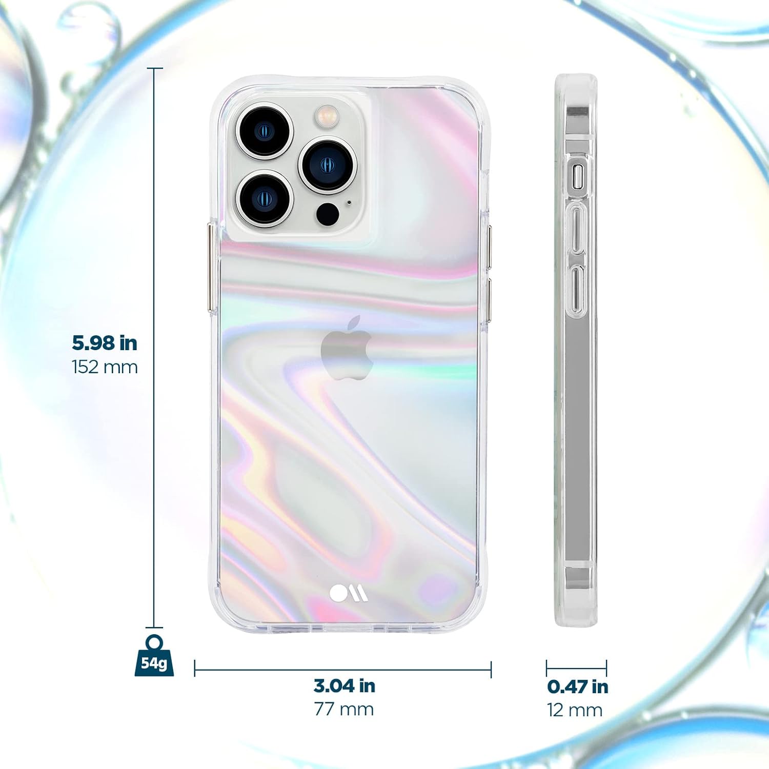 Case-Mate – Funda Soap Bubble para iPhone 13 Pro con diseño iridiscente, protección contra caídas de 10 pies, 6.1 pulgadas