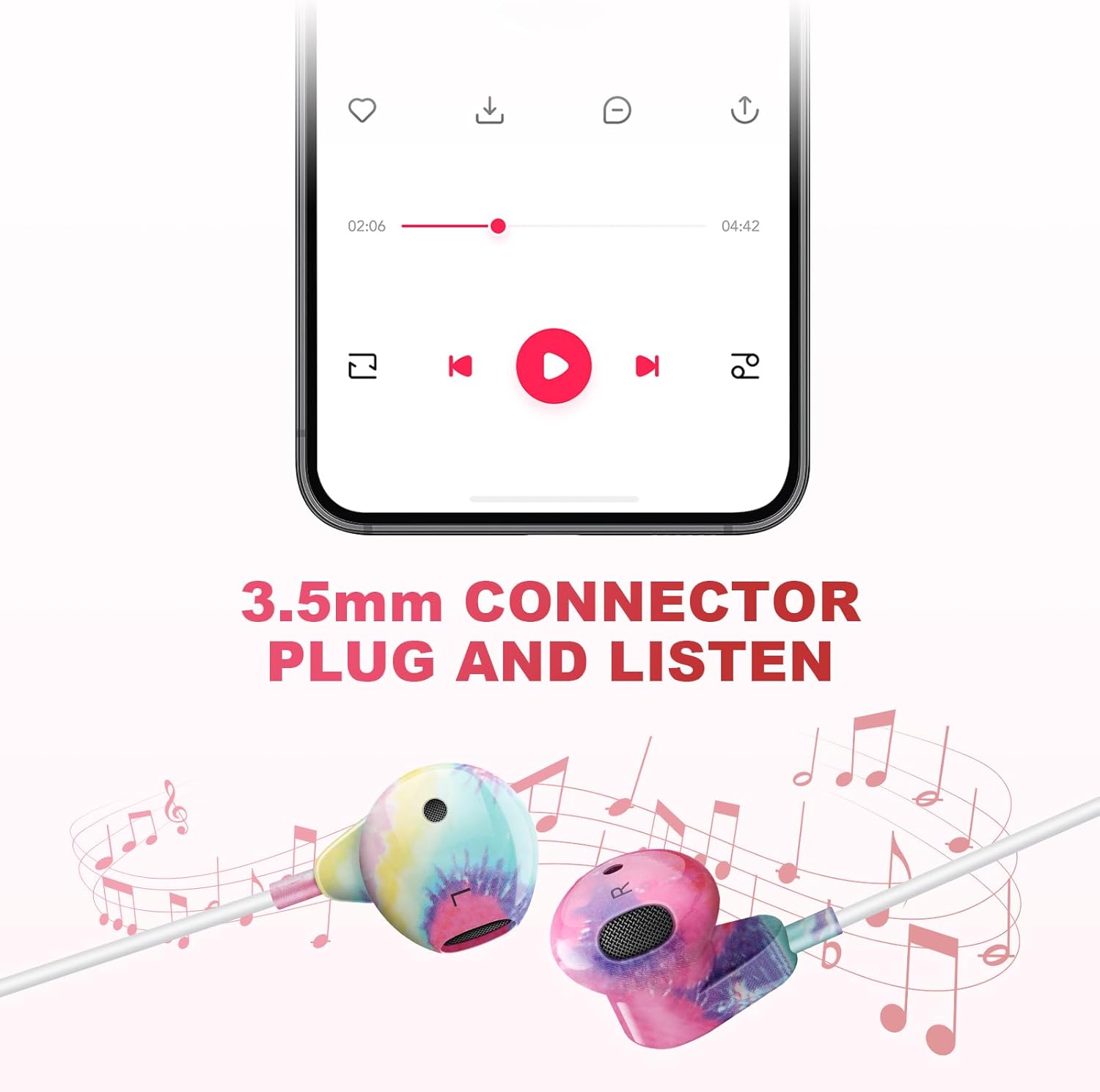 XNMOA Auriculares con cable con micrófono, auriculares con cable de 0.138 in, auriculares con cable intrauditivos estéreo de alta fidelidad,