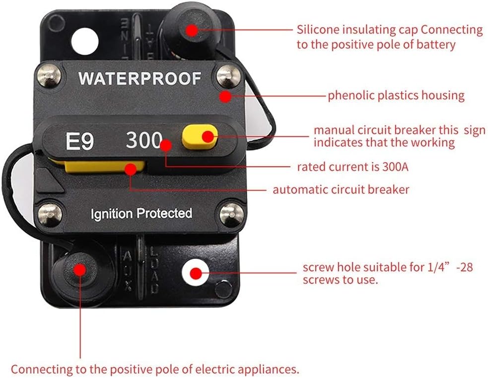 Disyuntor de 300 amperios 30-300 A con motor de arrastre de reinicio manual, terminal de audio para automóvil, barco, bicicleta, terminal de audio,