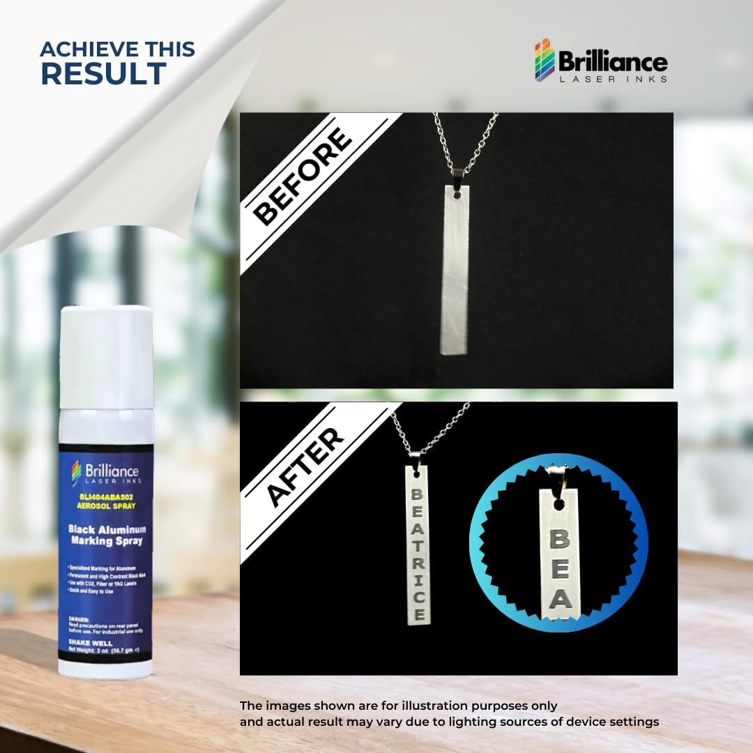 Brilliance Laser Inks Spray de marcado láser de aluminio de 2 onzas, negro, antiobstrucciones, aerosol permanente de grabado de metal, compatible