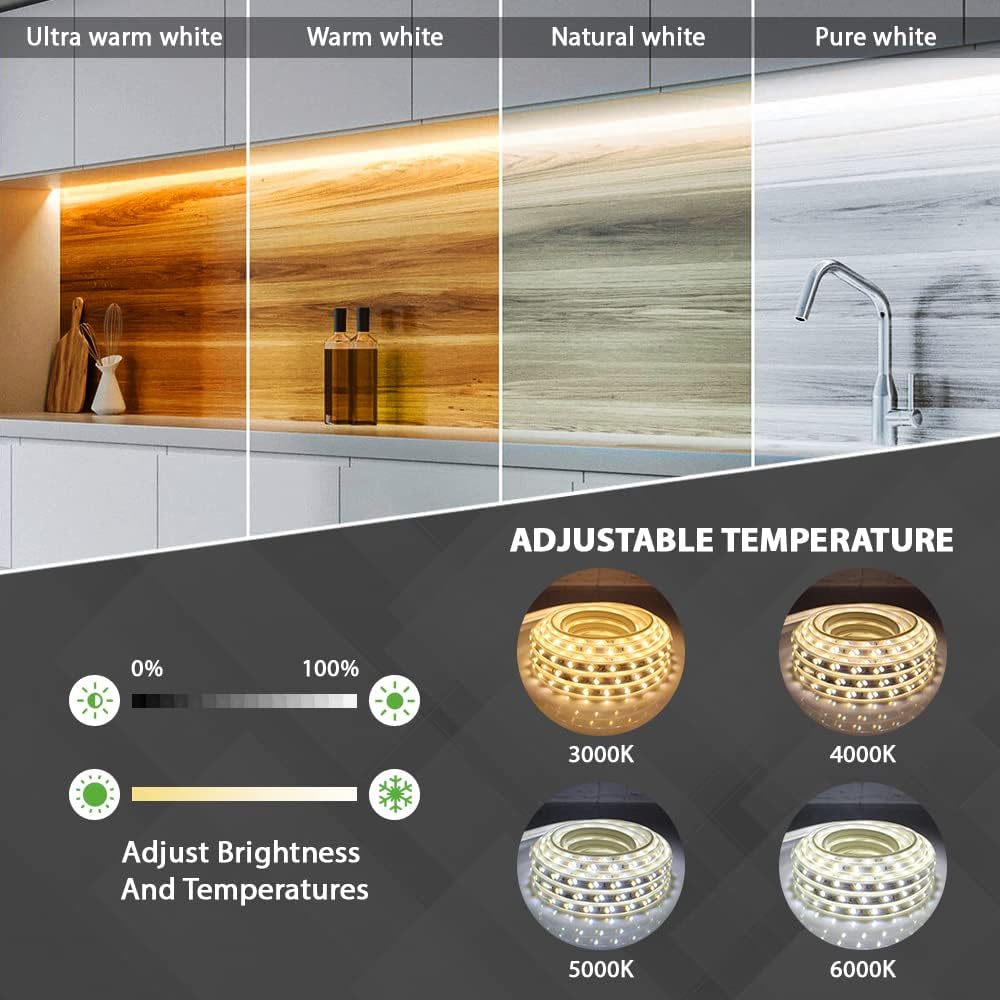 WYZworks Tira de luces LED planas, 50 pies, 2 en 1, blanco cálido y blanco frío, iluminación regulable flexible con control remoto, temporizador,