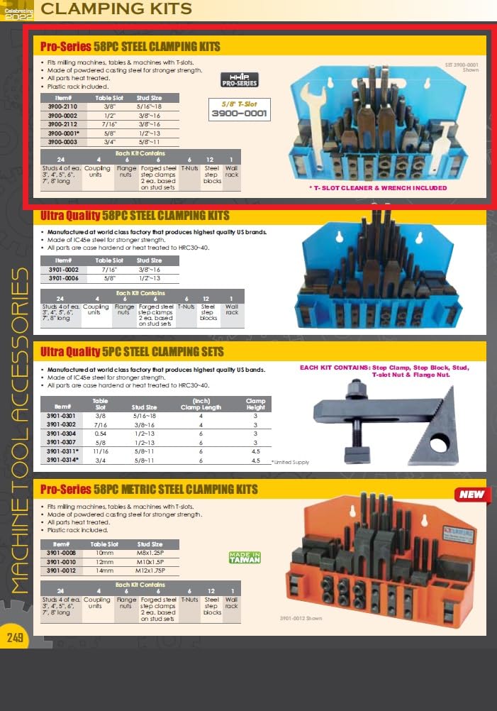 HHIP 3900-0001 Kit de sujeción de 58 piezas (ranura en T de 58 pulgadas) Tamaño de perno 12-13